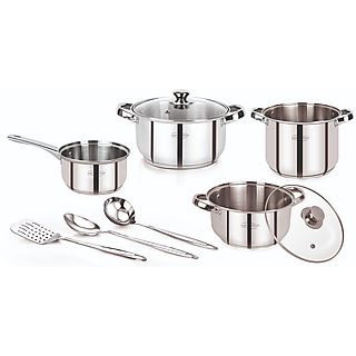 Olla - SAN IGNACIO Set 9pc bateria cocina acero inox ind lexia, 0 l, Acero inoxidable, Negro