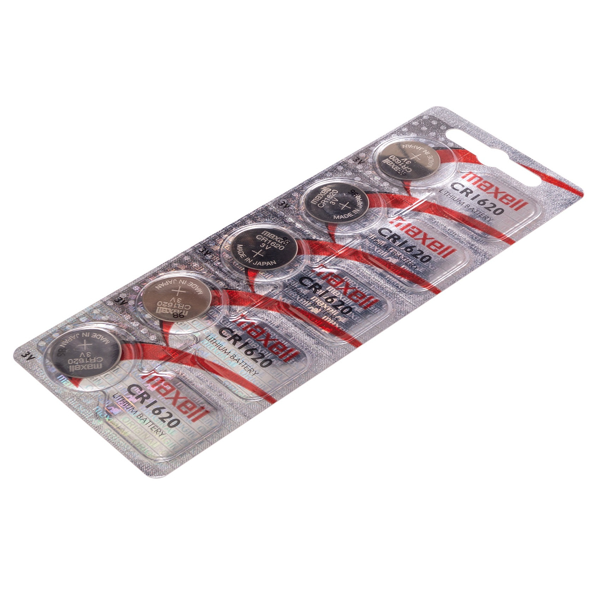 Blister z bateriami guzikowymi. Kilka baterii CR1620 jest widocznych w opakowaniu.