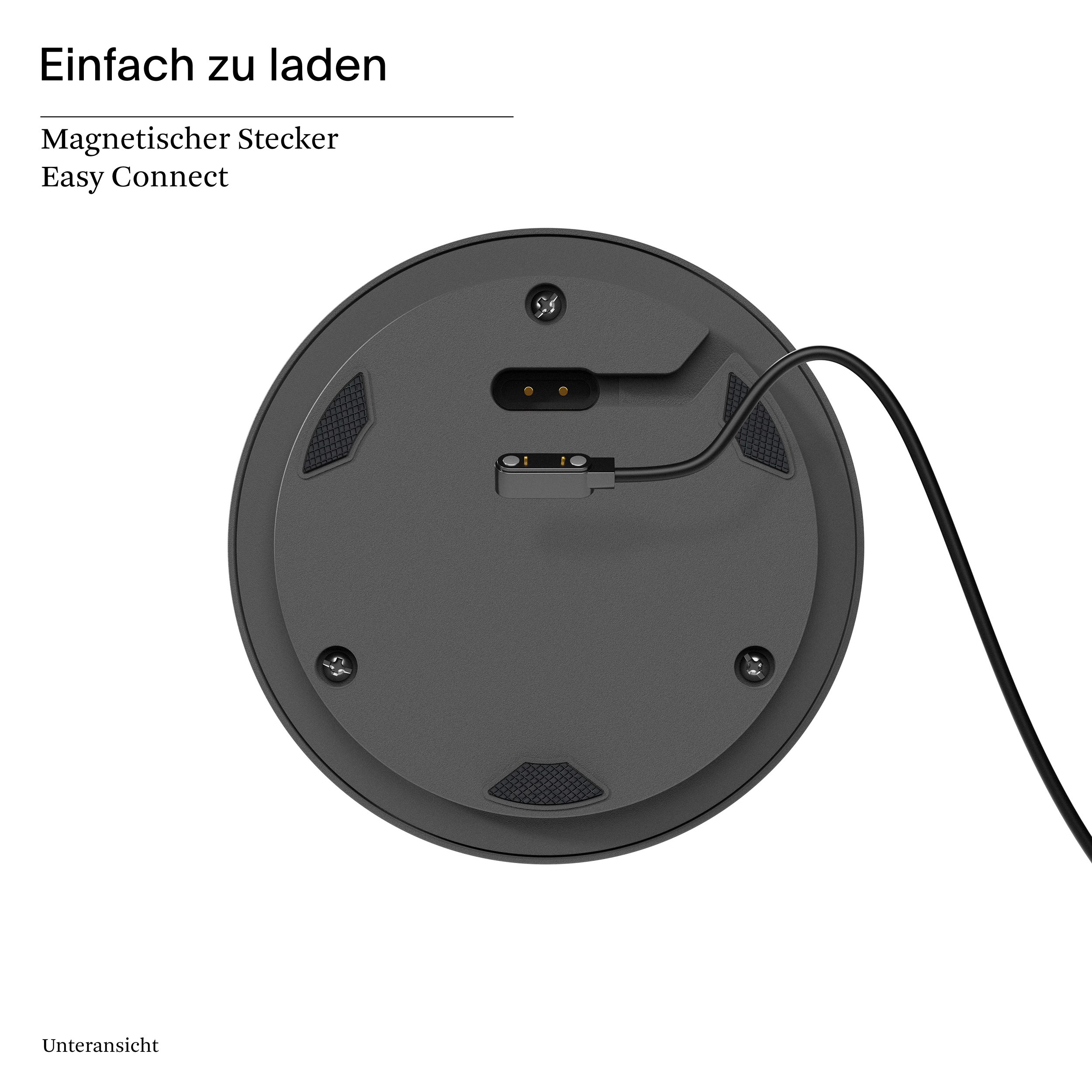 Nahaufnahme einer Ladestation. Der Ladeanschluss und Easy Connect. Der Hintergrund ist weiß.