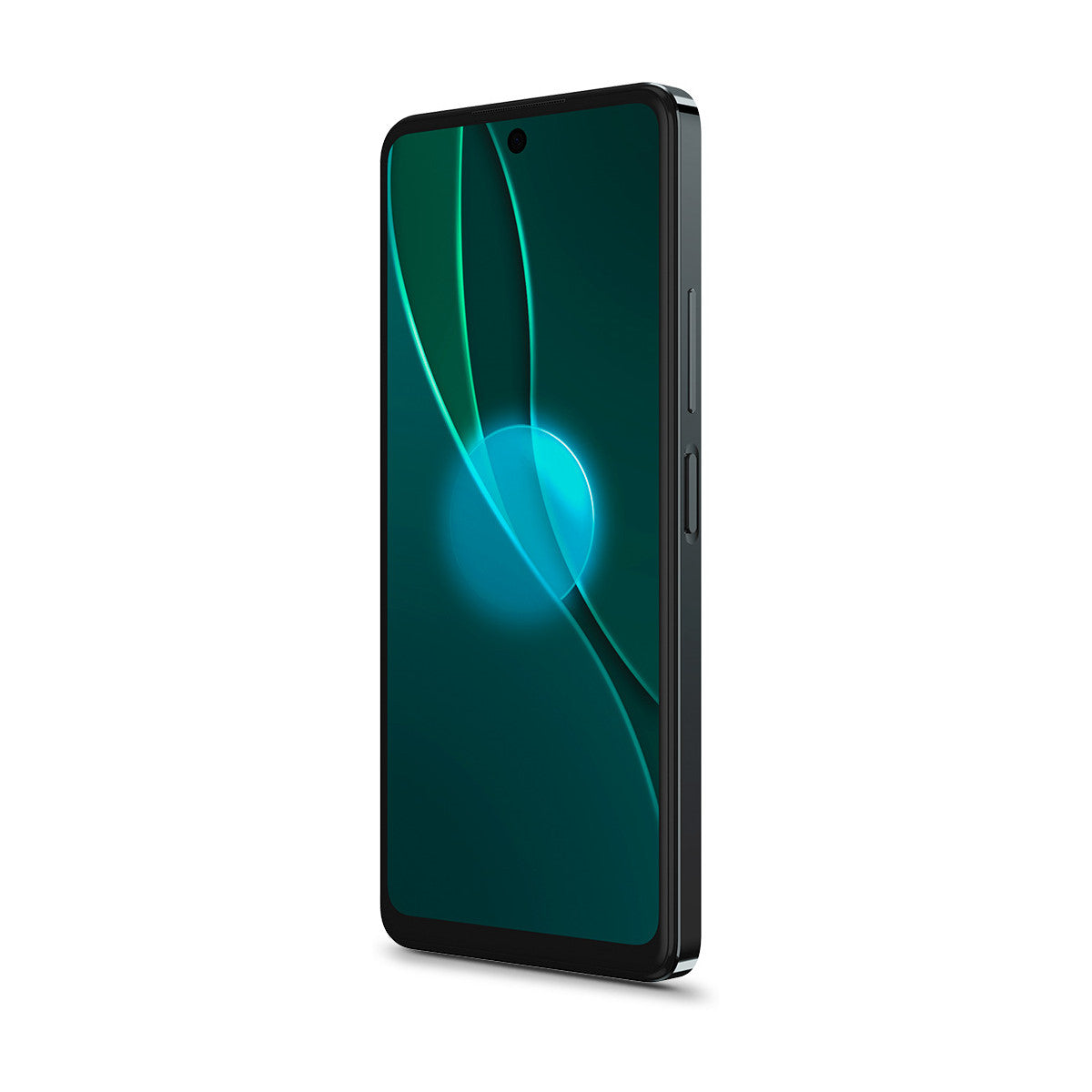 Smartphone nero con schermo sfumato blu su sfondo bianco.