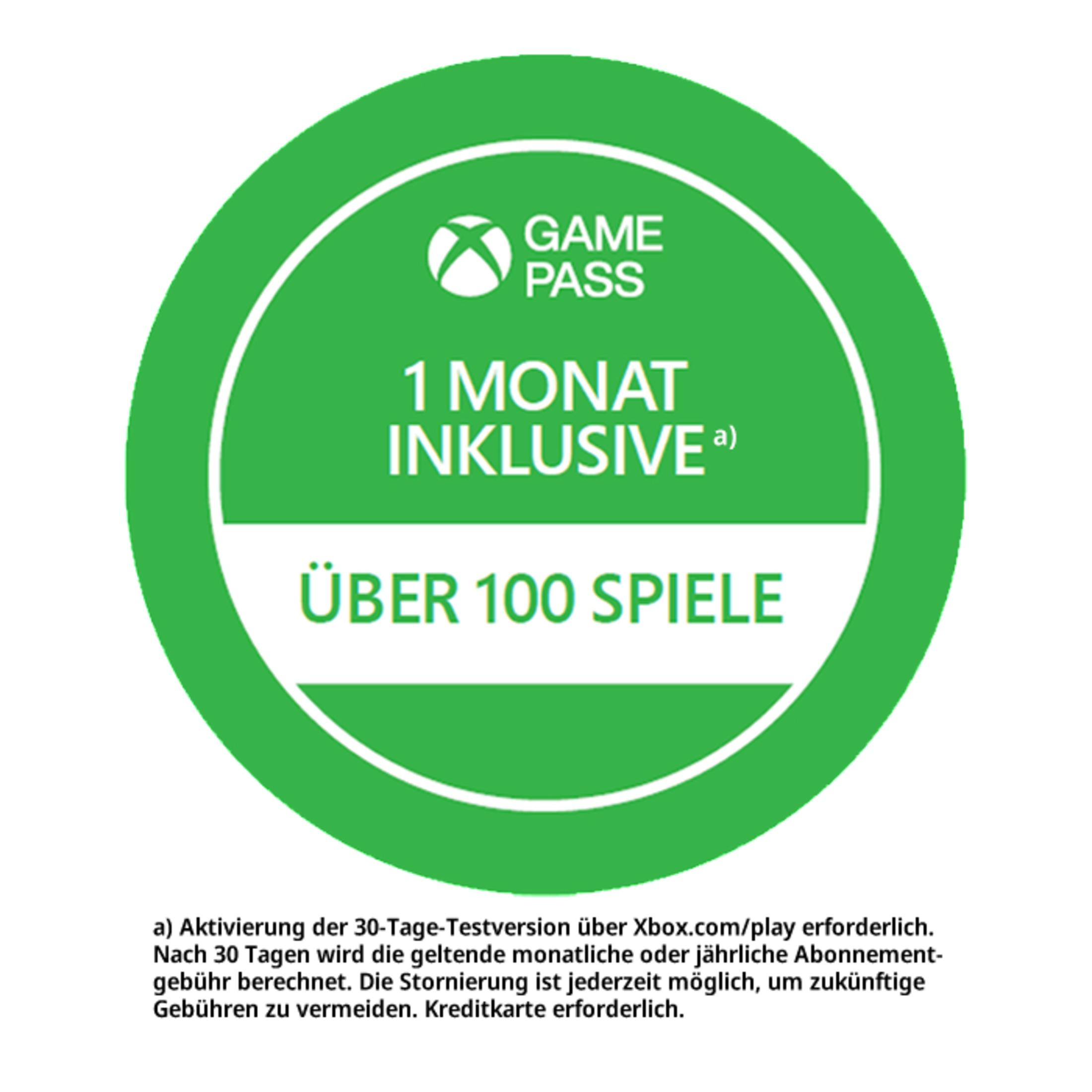Xbox Game Pass Aufkleber, grün und weiß, mit deutschem Text.
