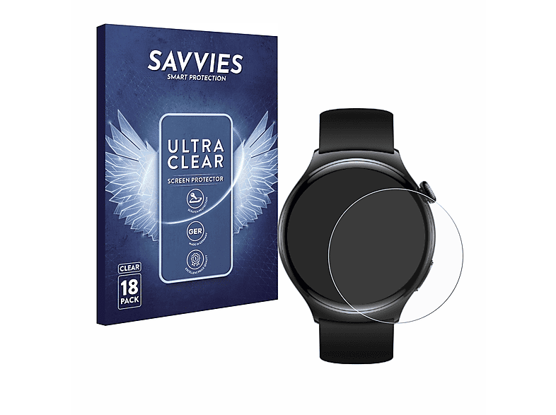 SAVVIES 18x klare Schutzfolie(für Huawei 4) Watch