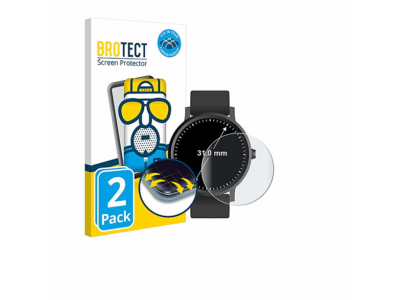 BROTECT 2x Flex matt Full-Cover 3D Curved Schutzfolie(für Universal Kreisrunde Displays (ø: 31 mm))