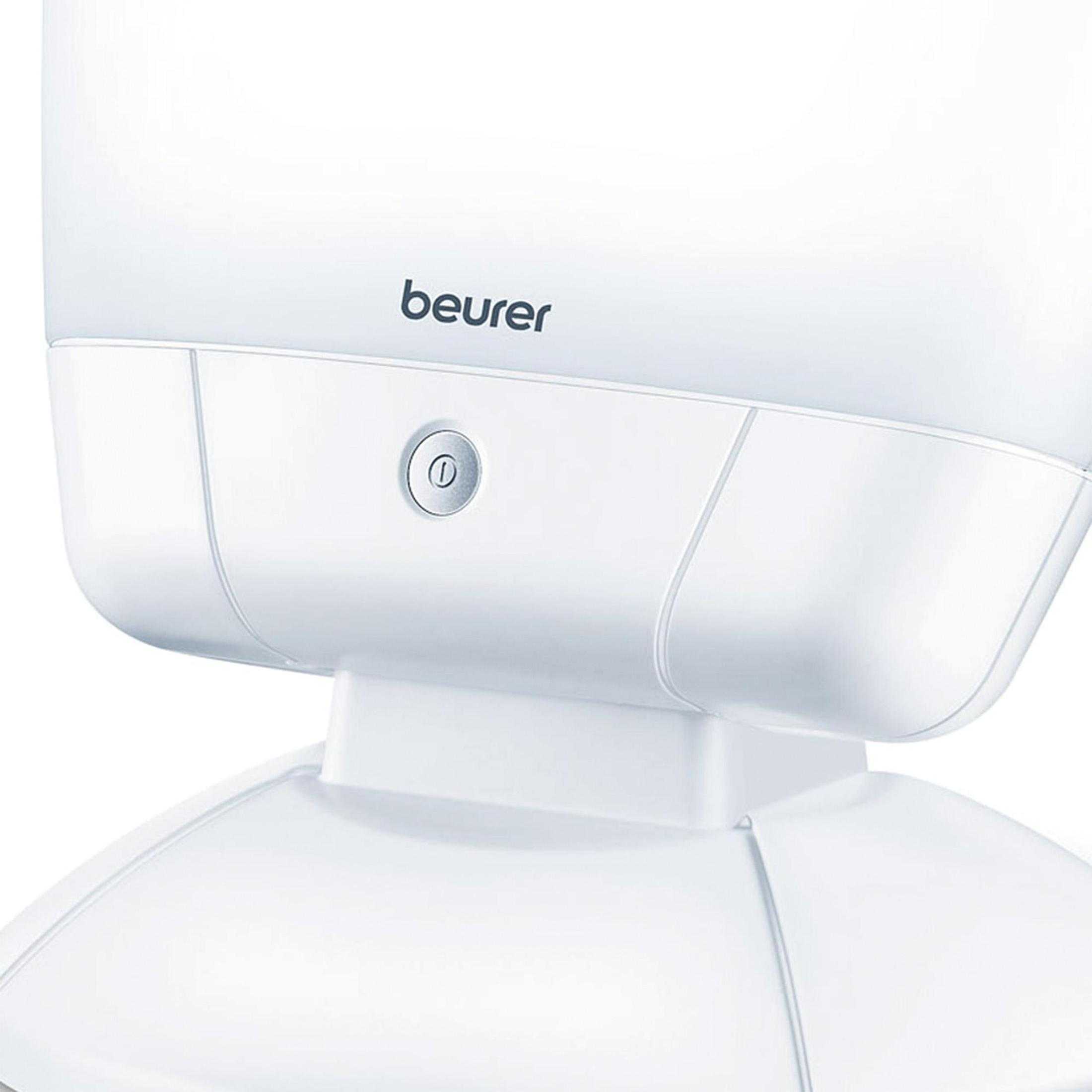 White light therapy lamp with a power button. Beurer is the brand name.