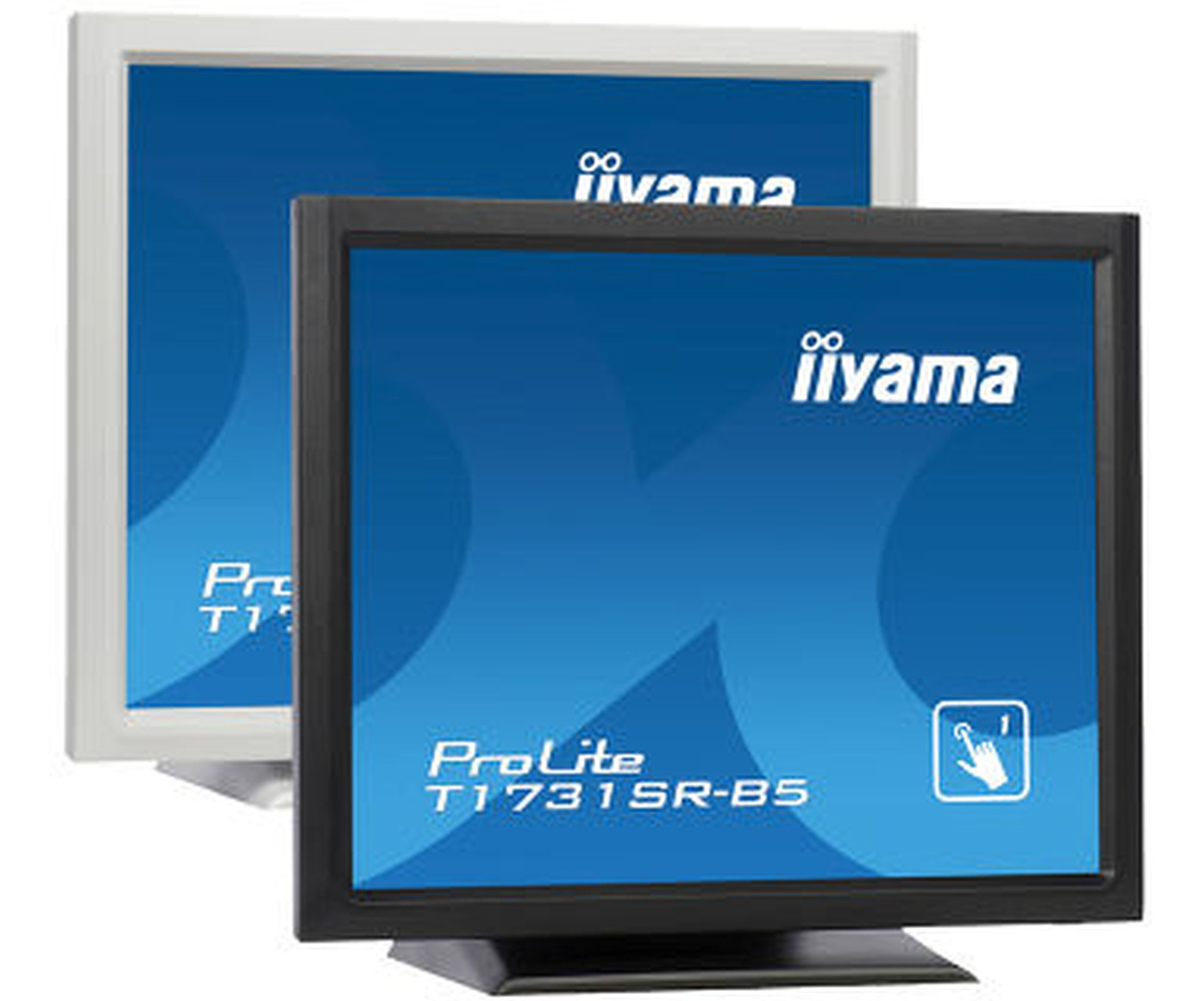 Due monitor, uno bianco e uno nero, con il logo 'iiyama'.