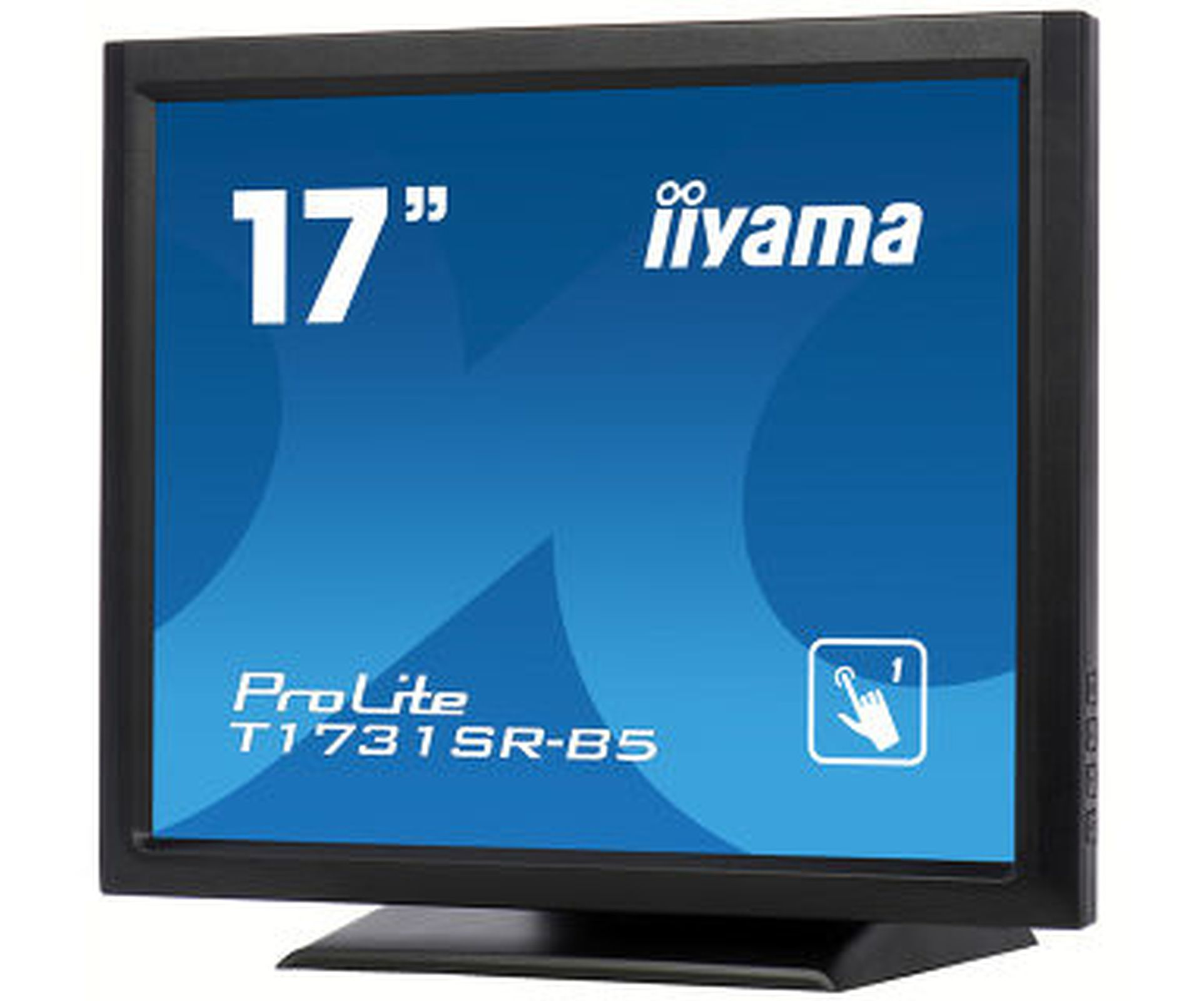Monitor da 17", cornice nera, schermo blu. Il marchio è Iiyama. Il modello è ProLite T1731SR-B5.