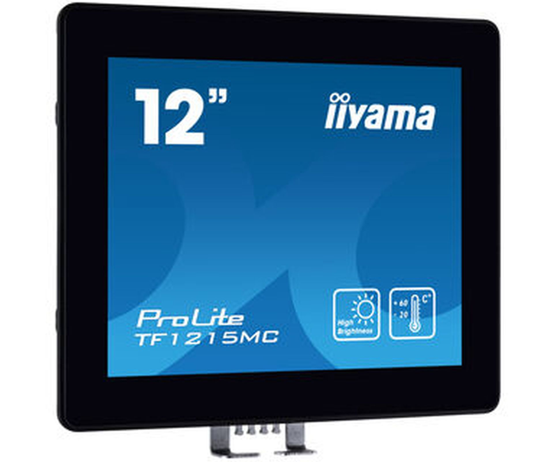 Czarny 12-calowy monitor iiyama ProLite TF1215MC z ekranem dotykowym. Wyświetla informacje.