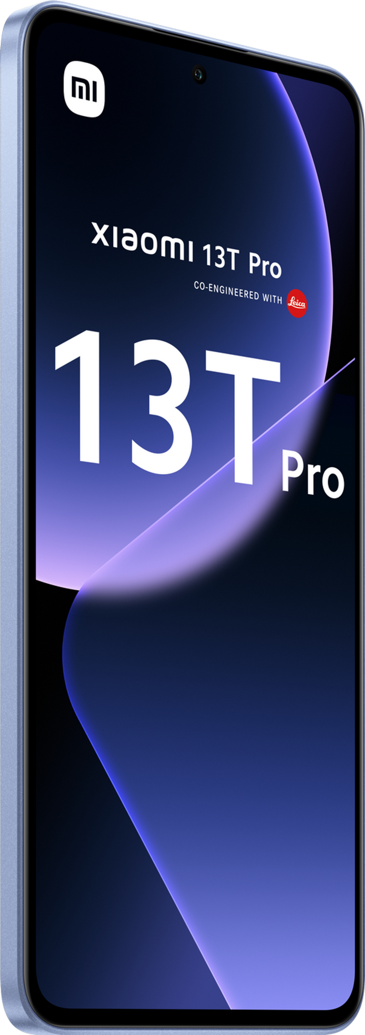 Jasnoniebieski telefon Xiaomi z tekstem "13T Pro" na ekranie.