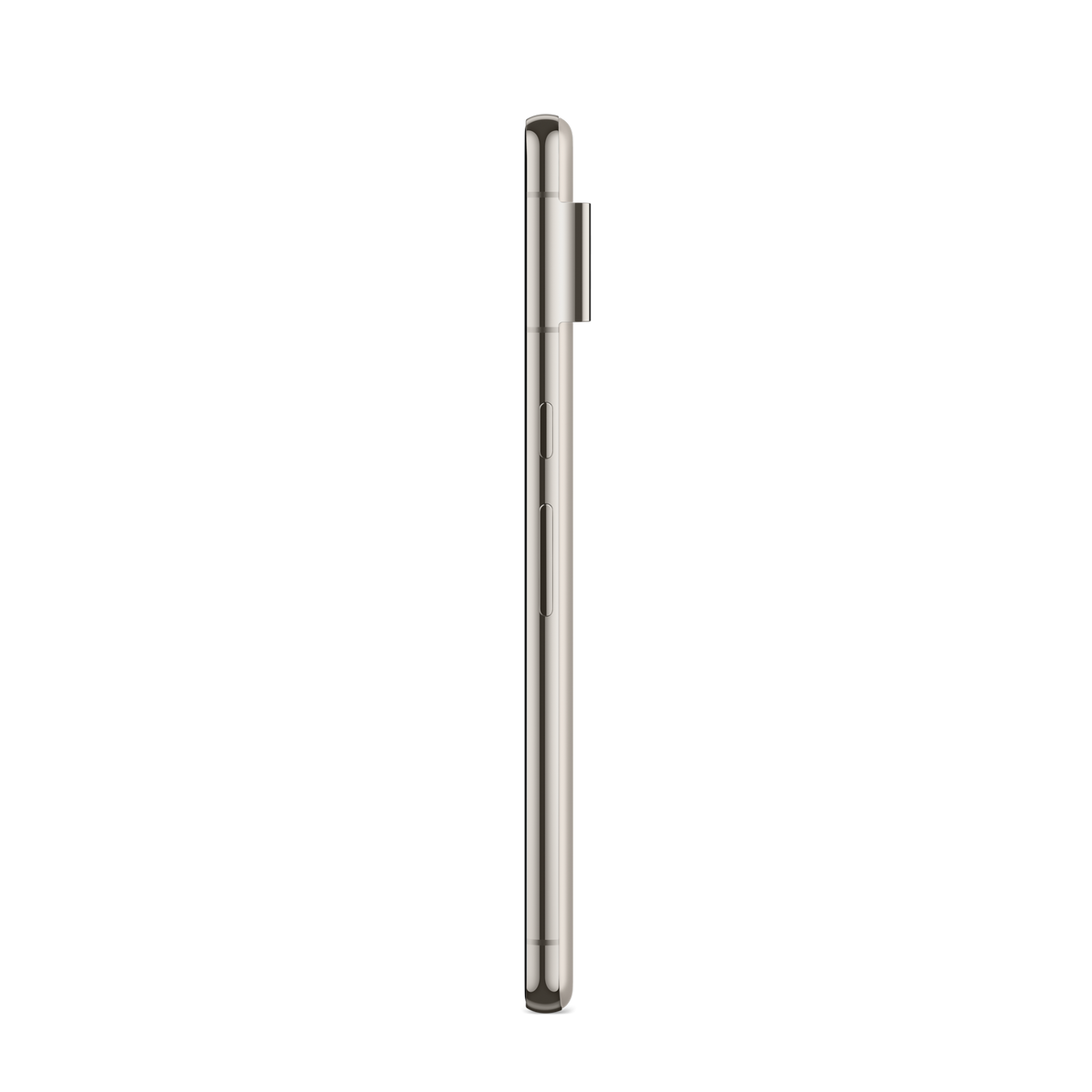 Widok z boku jasnego smartfona na czarnym tle.