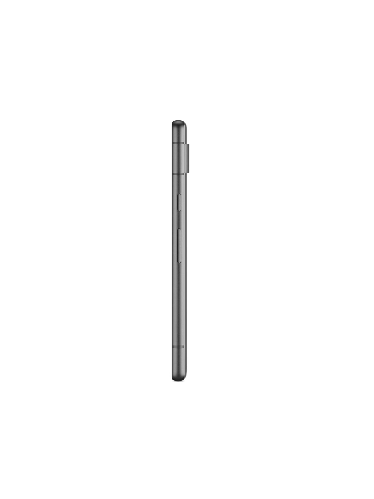 Widok z boku szarego smartfona. Telefon ma przyciski z boku.