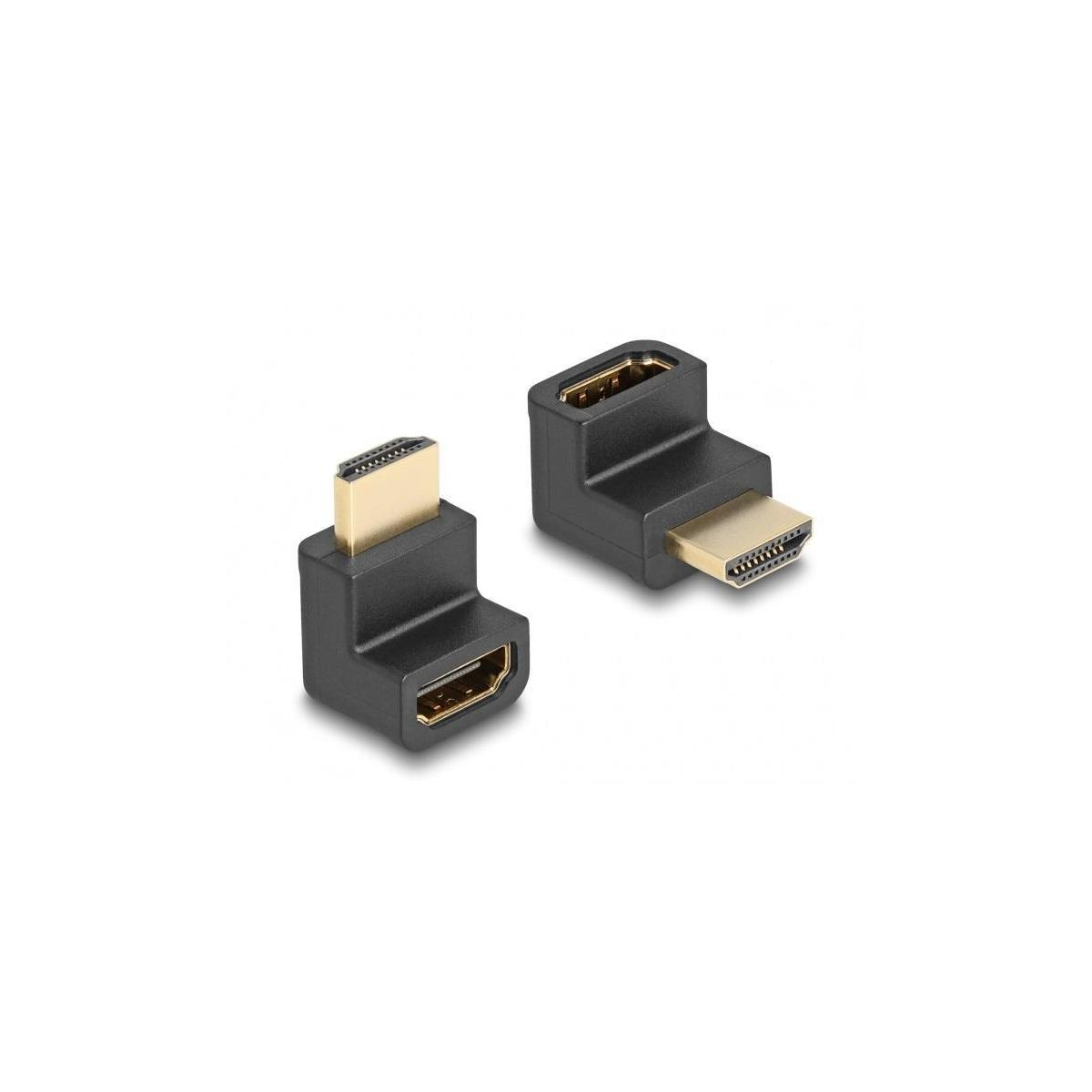 Due adattatori HDMI neri e dorati angolati.