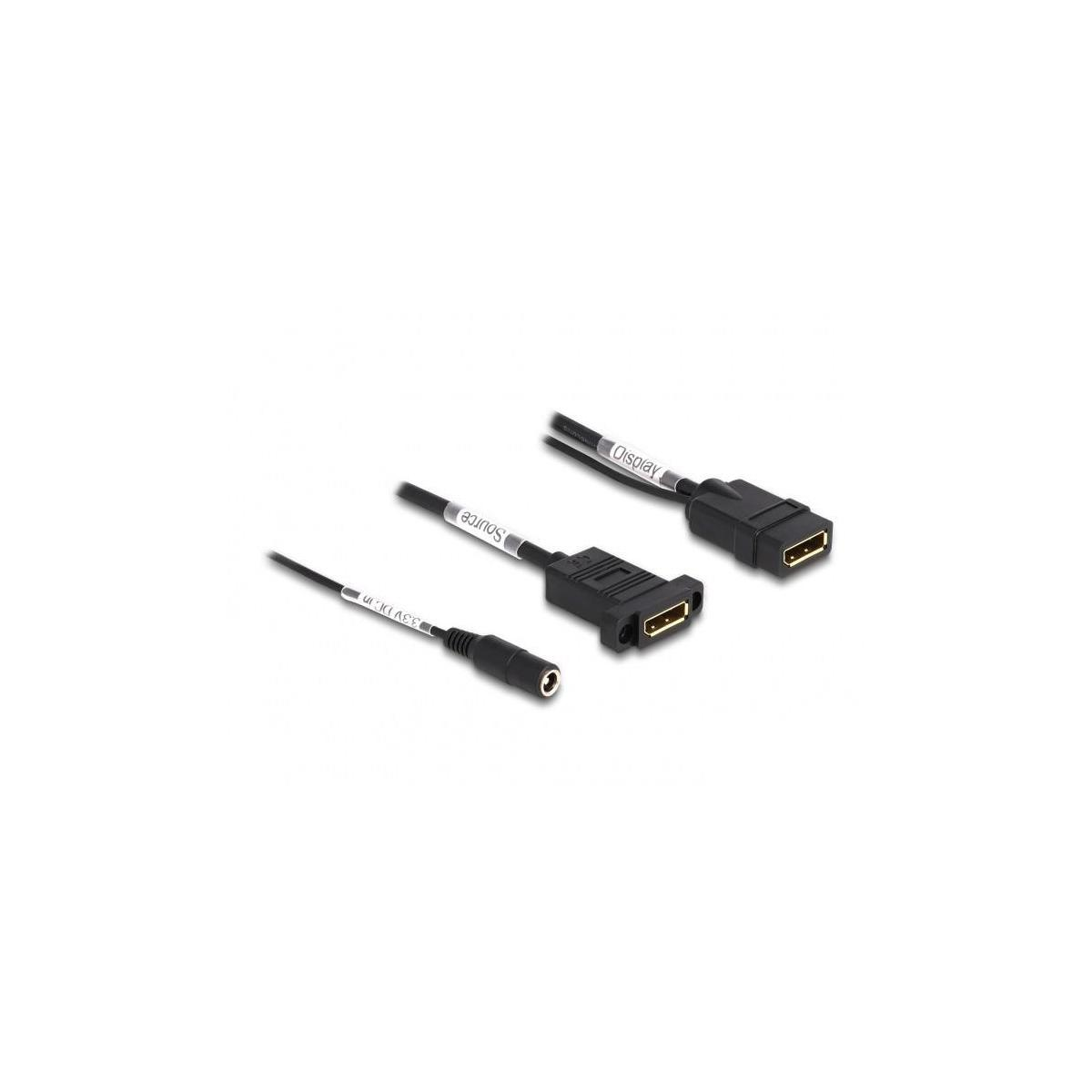 Cavi con diversi connettori: un jack da 3,5 mm, una USB e una porta display, tutti neri. Lo sfondo è bianco.