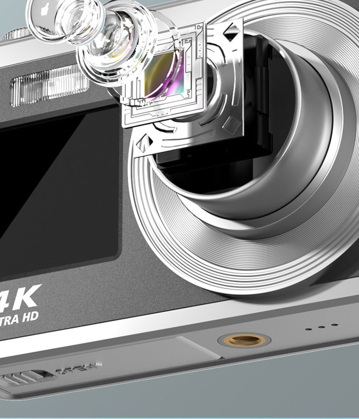 BRIGHTAKE 4K HD-Zoom-Digitalkamera Dual-Display, Anti-Shake Silber Kamera