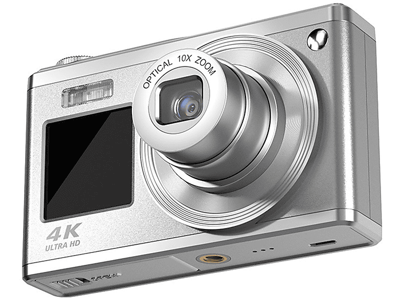 BRIGHTAKE 4K HD-Zoom-Digitalkamera Dual-Display, Anti-Shake Kamera Silber