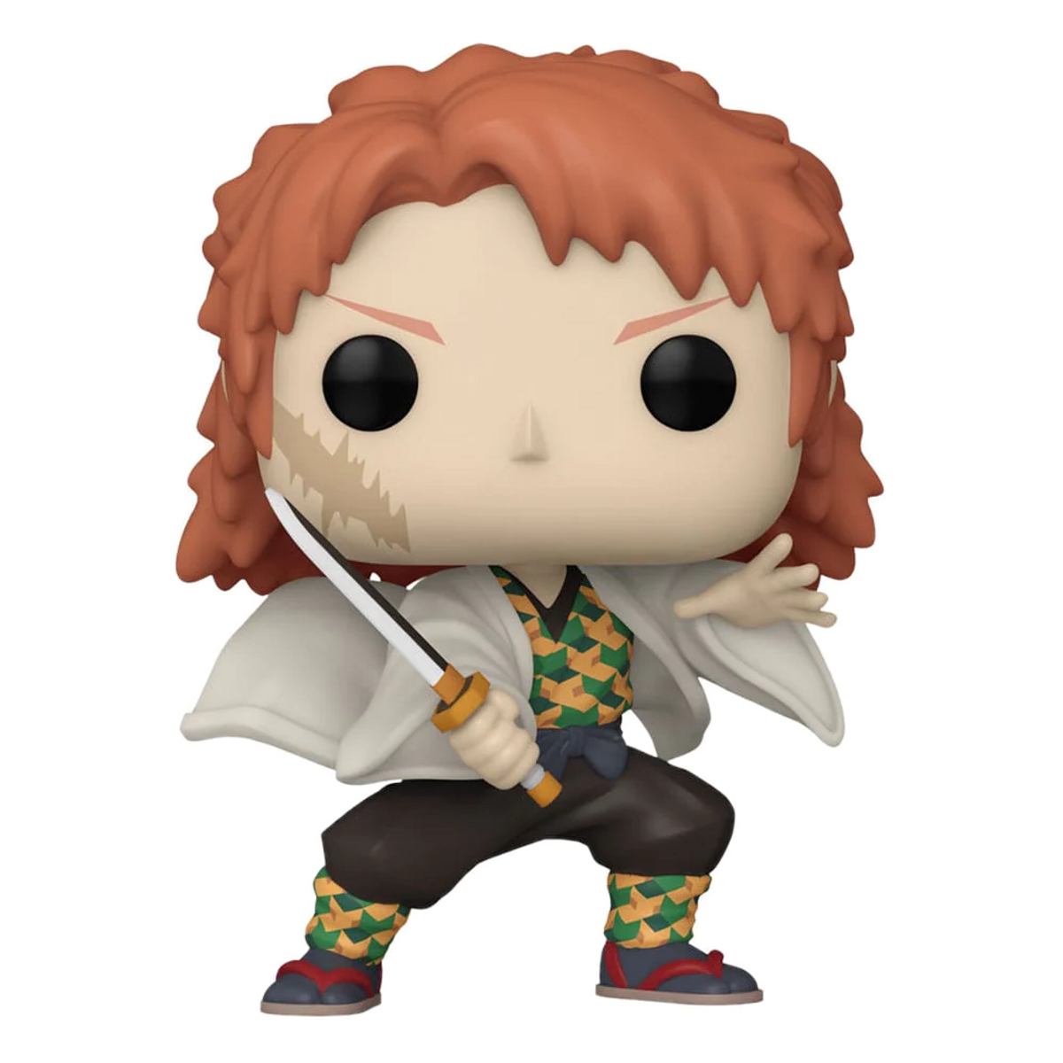 Figura Funko Pop de un personaje con cabello naranja y una espada.