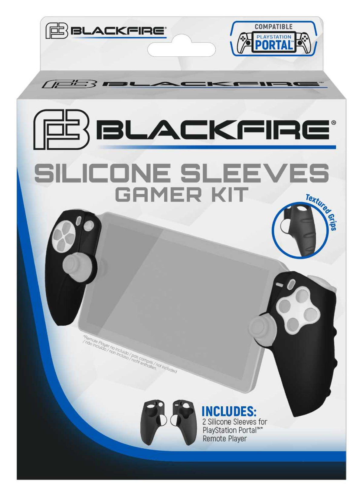 Una caja de producto para un kit de jugador Blackfire, que muestra fundas de controlador.