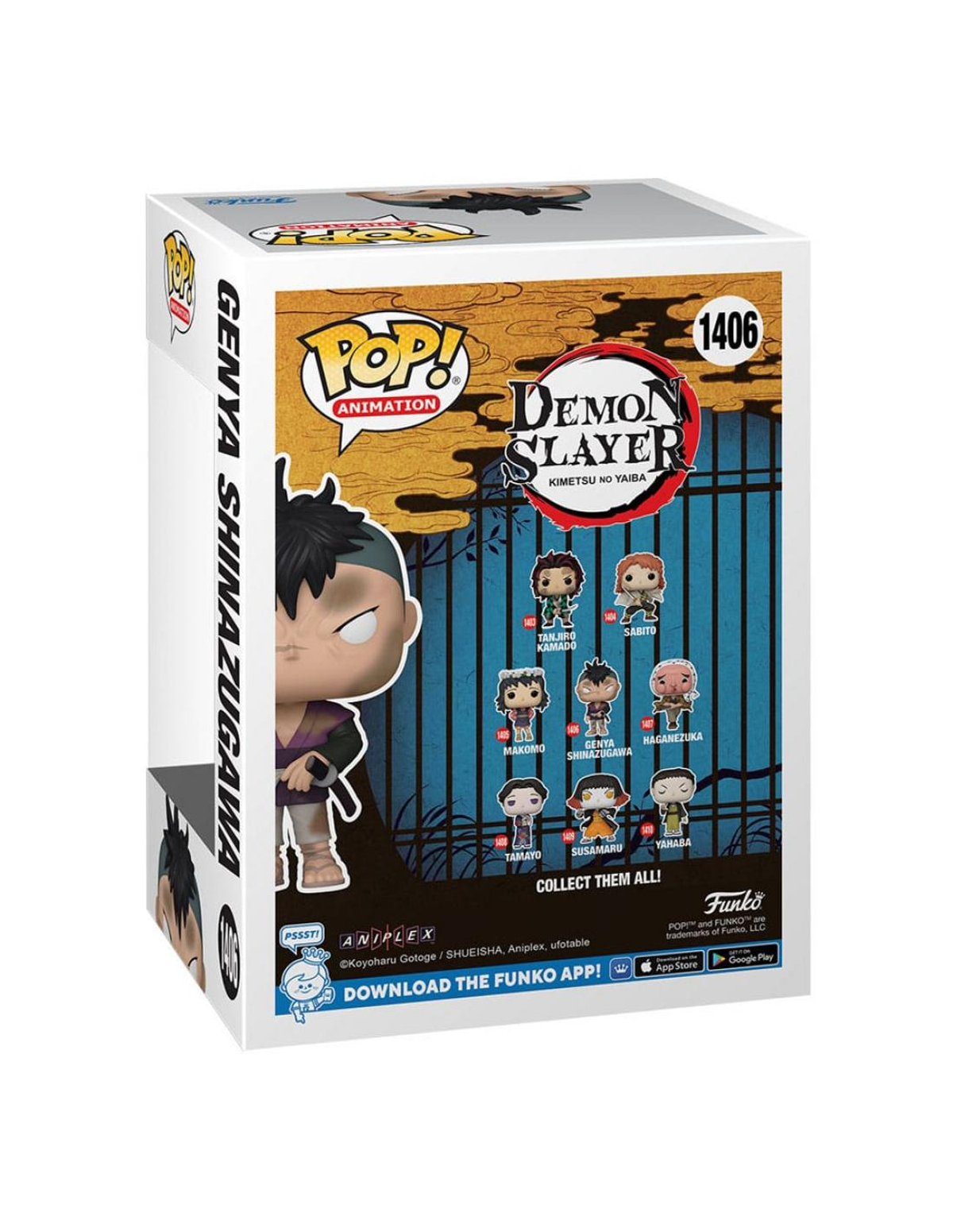 La parte trasera de una caja de juguetes de Demon Slayer con imágenes de otros personajes.