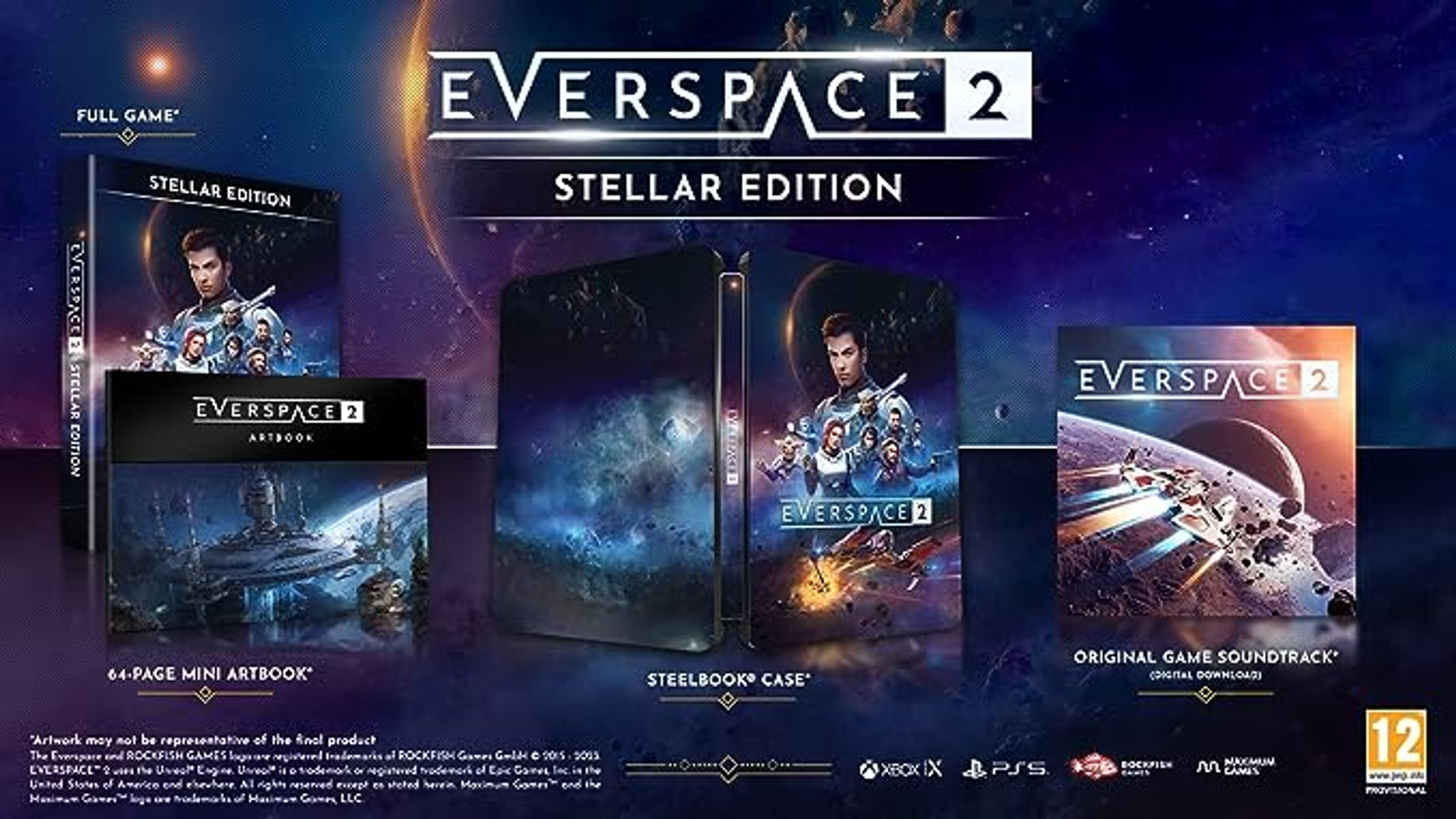 Set di scatola del gioco EVERSCAPE 2 Stellar Edition con custodia del gioco, artbook e colonna sonora.