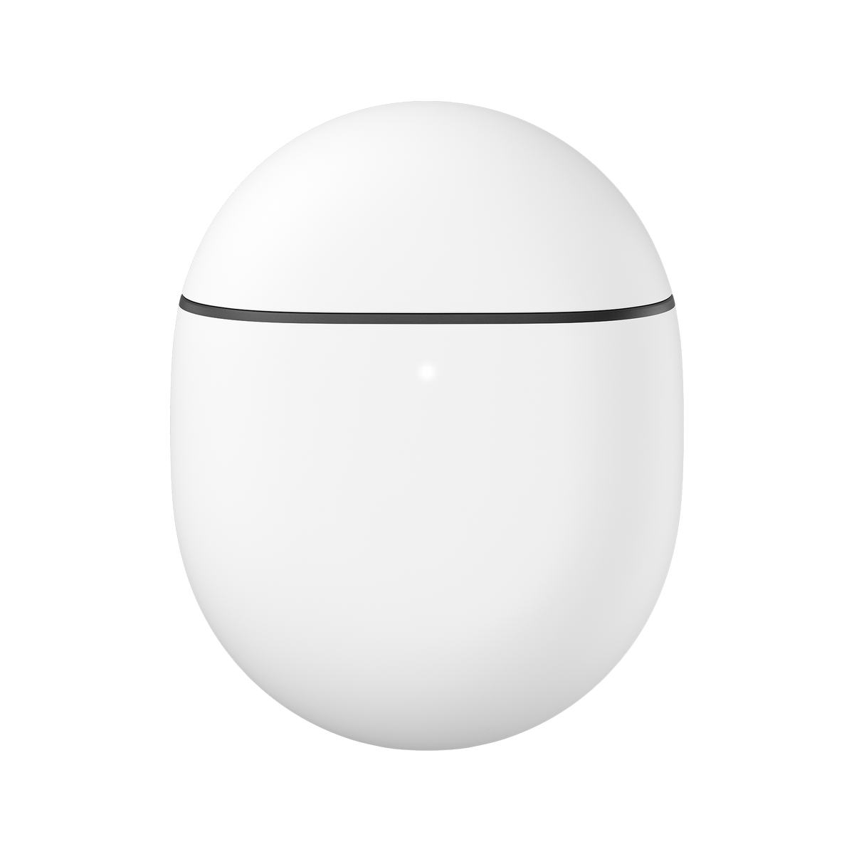 Białe, zaokrąglone urządzenie w kształcie jaja z czarną linią na górze, na czarnym tle.
