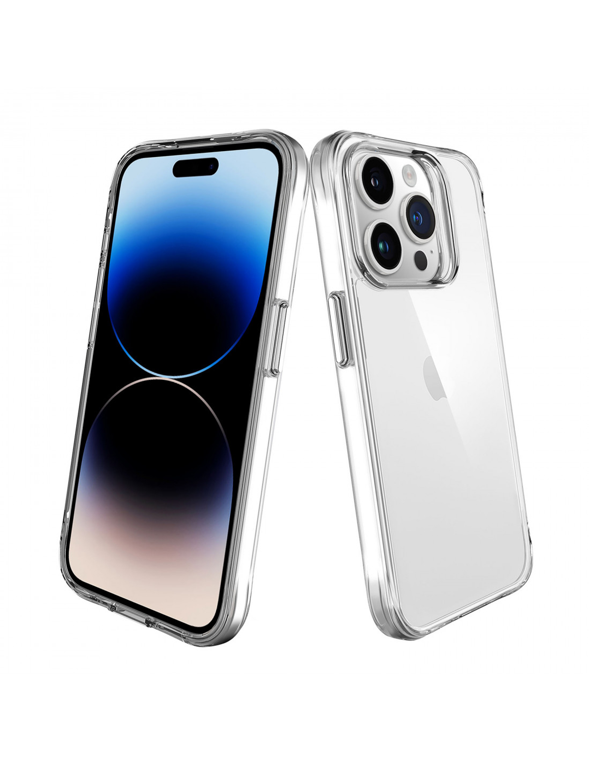 Dos fundas transparentes para teléfono, una en el teléfono, la otra vacía. La pantalla es visible.