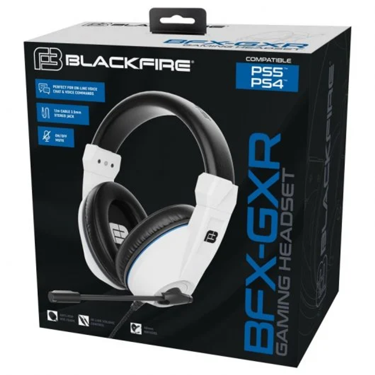 Cuffie da gaming in una scatola. Cuffie bianche con dettagli neri.