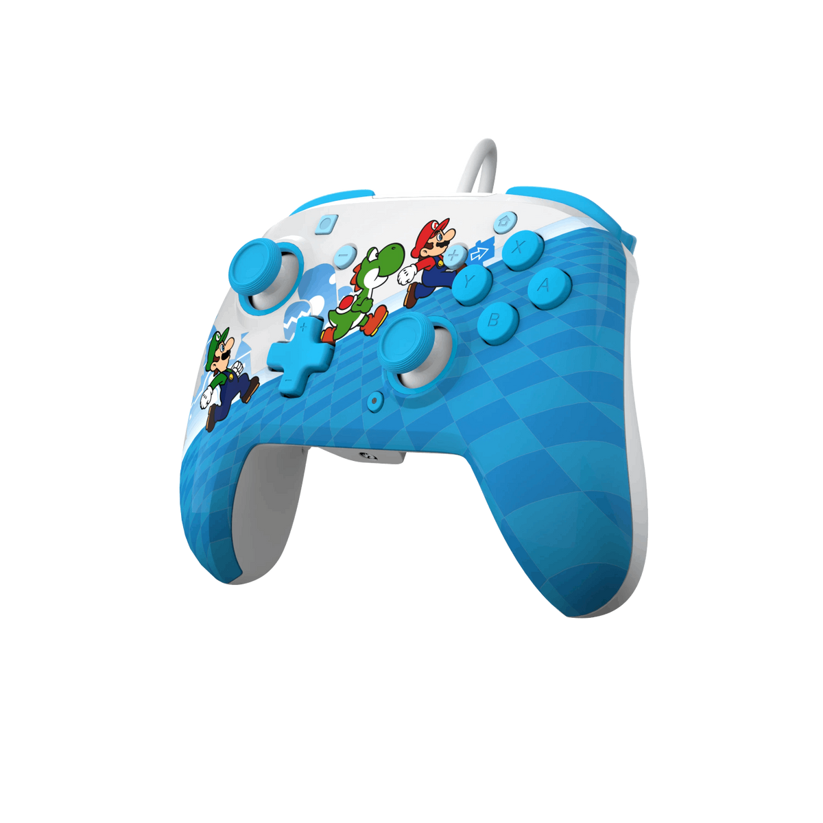 Kontroler Nintendo Switch, niebieski z postaciami z Mario.