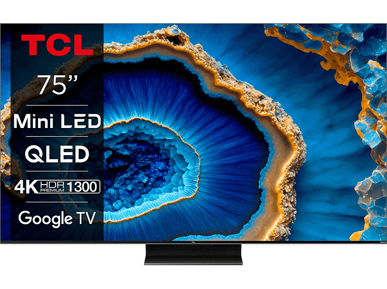 TCL 75C805 QLED TV (Flat, 75 Zoll / 190,5 cm, QLED 4K, SMART TV, GoogleTV (ATV 12.0))