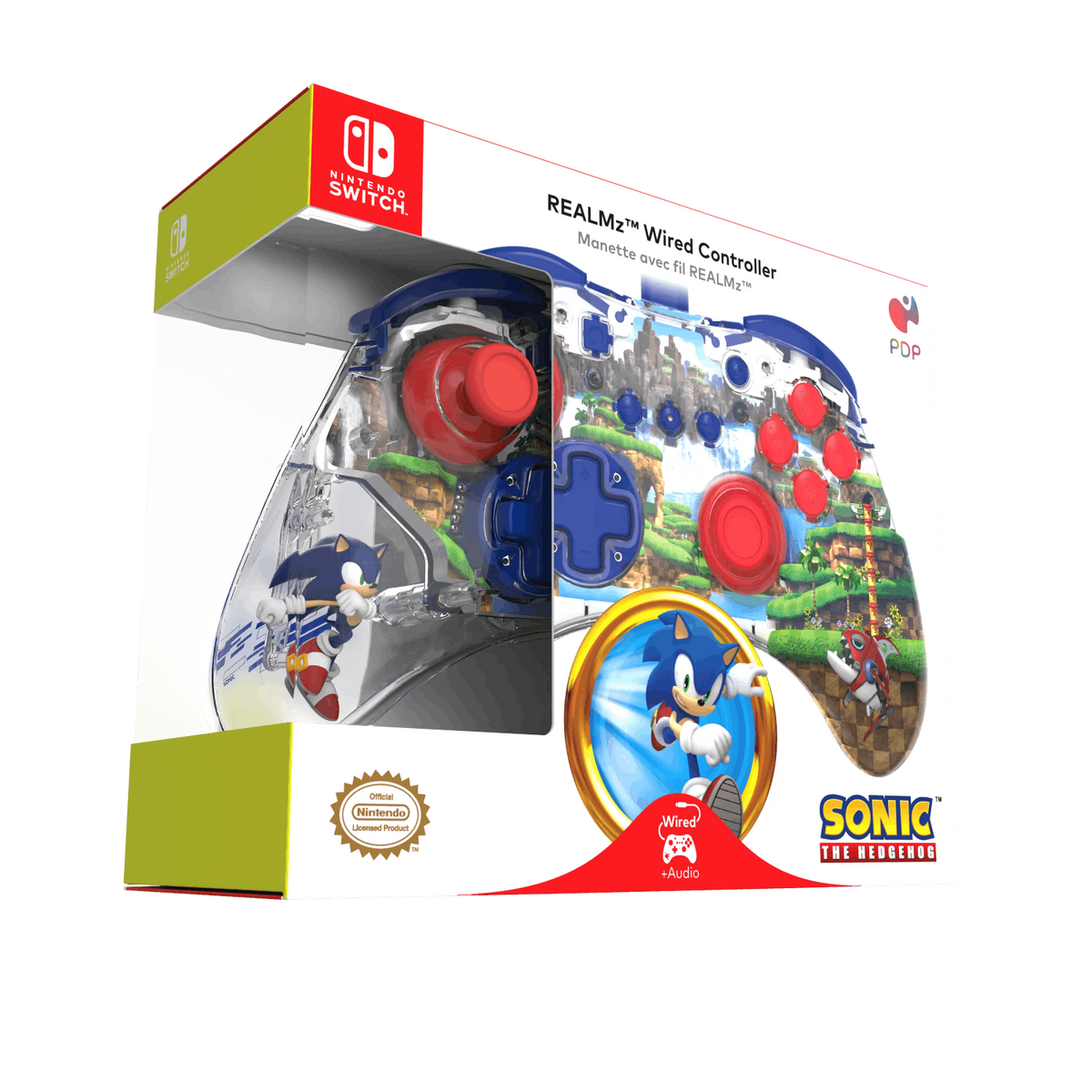 Kontroler Nintendo Switch w pudełku z grafiką Sonic the Hedgehog.