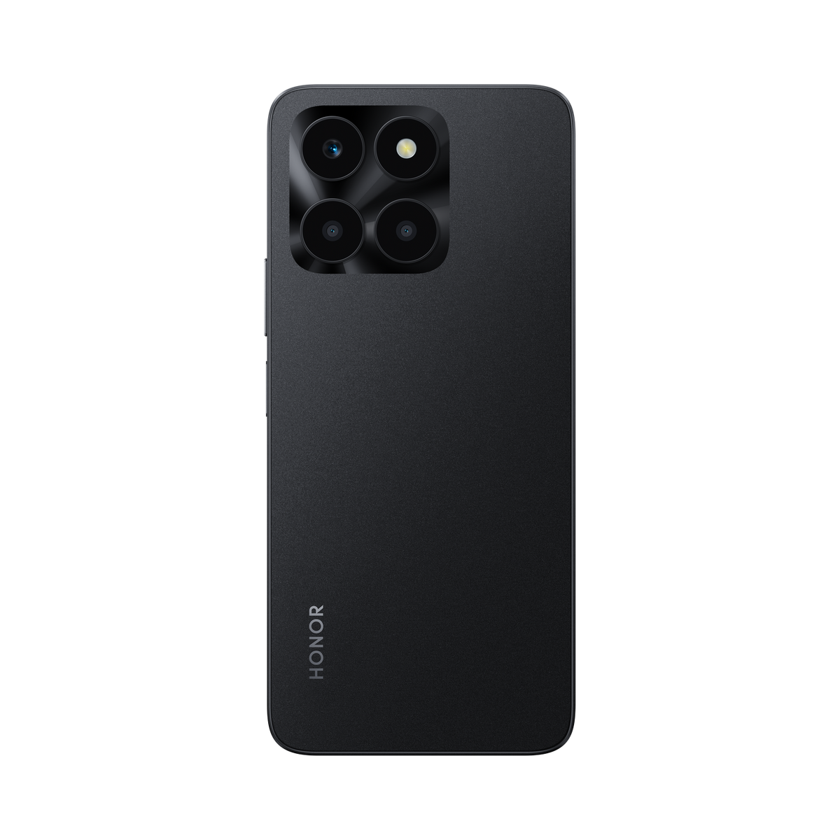 Schwarzes Smartphone mit vier Rückkameras und dem Wort 'HONOR' auf schwarzem Grund.
