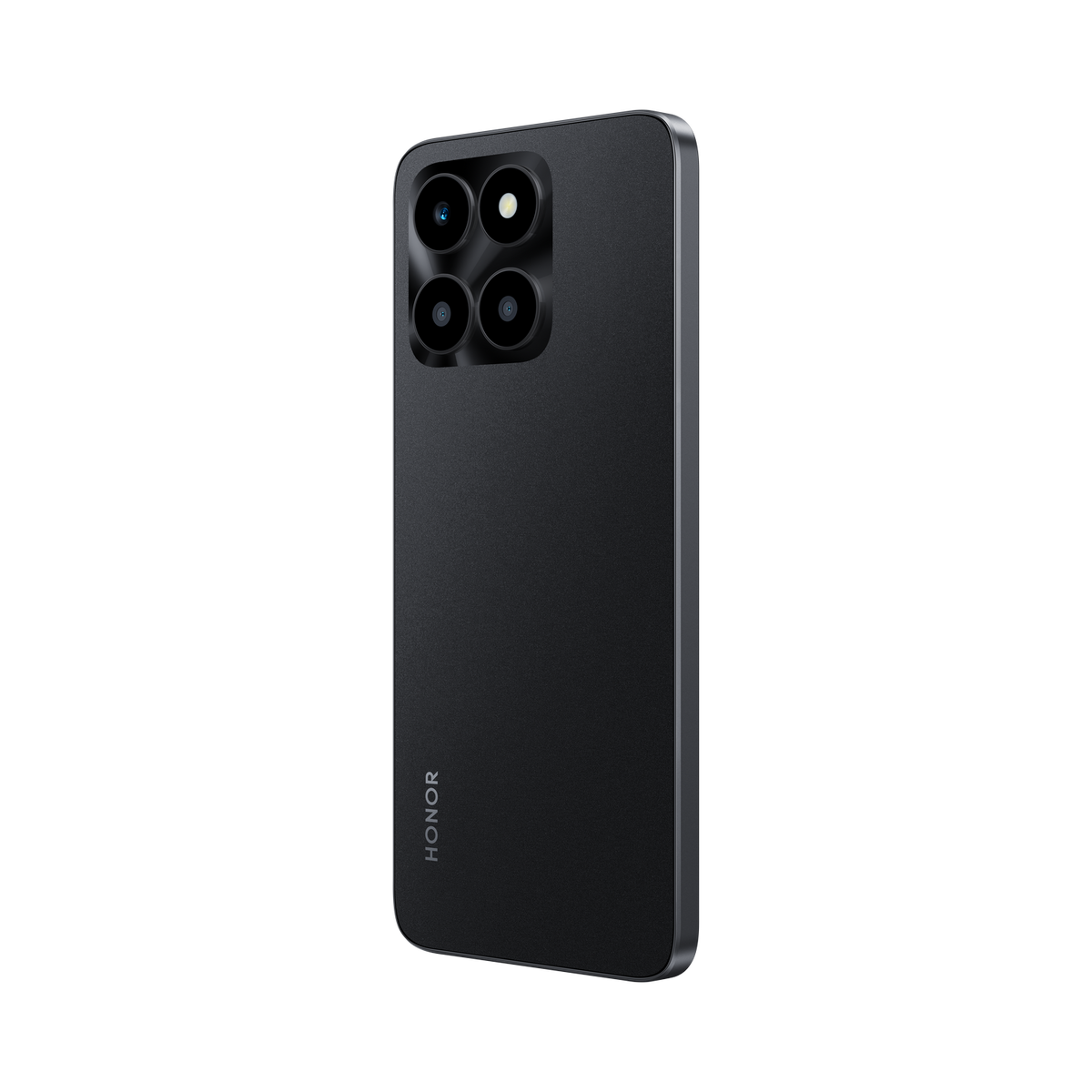 Ein schwarzes Smartphone, Rückansicht, mit vier Kameralinsen. Das Wort HONOR steht unten.
