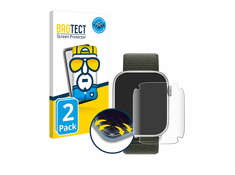 BROTECT 2x Flex Full-Cover 3D Curved Schutzfolie(für Apple Watch Series 9 (45 mm))