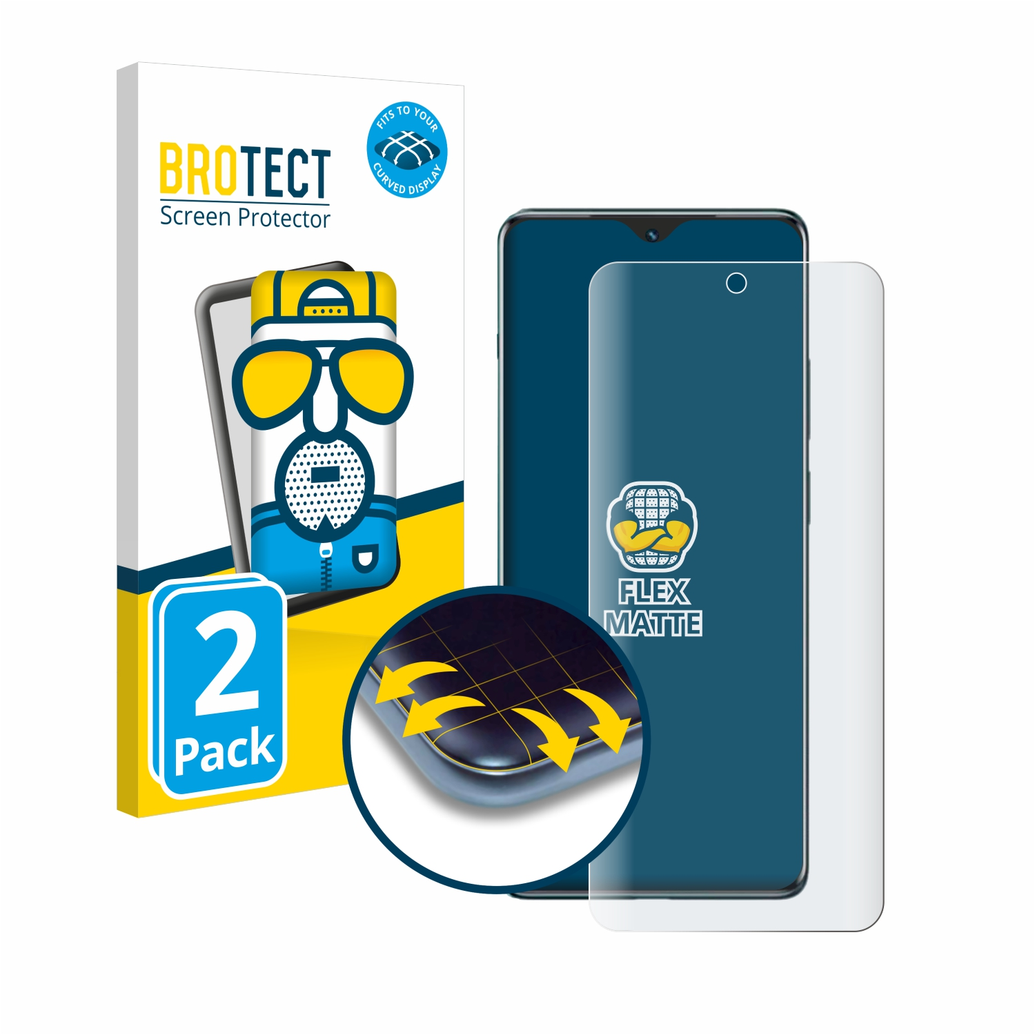 Ace BROTECT 3D matt 2 Full-Cover Curved Pro) 2x Schutzfolie(für Flex OnePlus