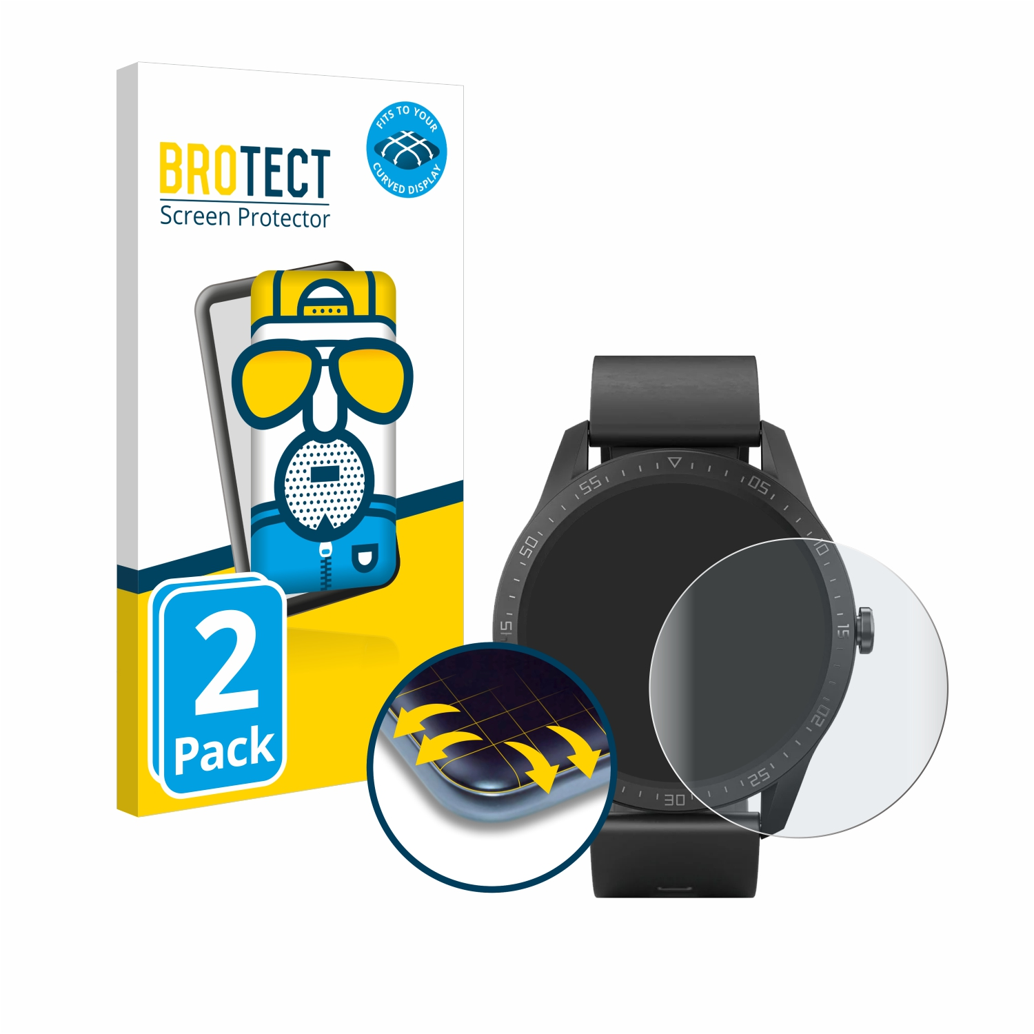 BROTECT 2x Schutzfolie(für matt SilverCrest Full-Cover Curved Flex Fitness-Smartwatch) 3D