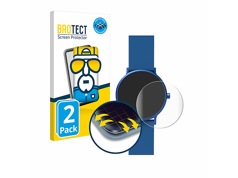 BROTECT 2x Flex Full-Cover 3D Curved Schutzfolie(für Skagen Aaren Kulor) | Smartwatch Schutzfolien & Gläser