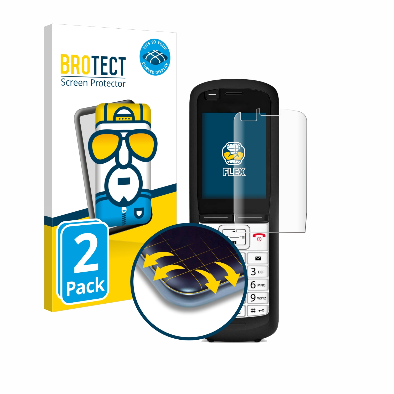 Brotect Displayschutzfolie und ein Telefon auf weißem Hintergrund.
