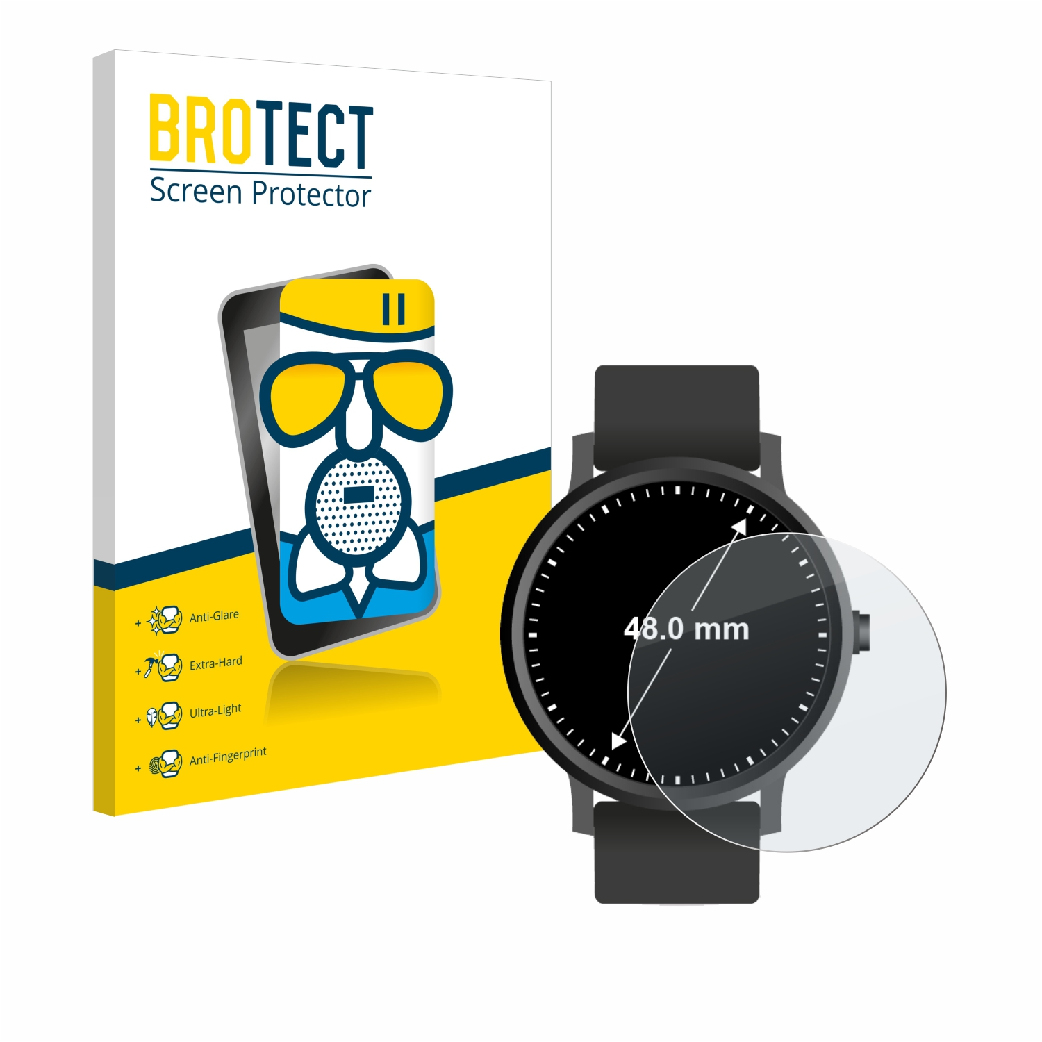 BROTECT Airglass matte Schutzfolie(für Universal Armbanduhren ø: (Kreisrund, 48 mm))