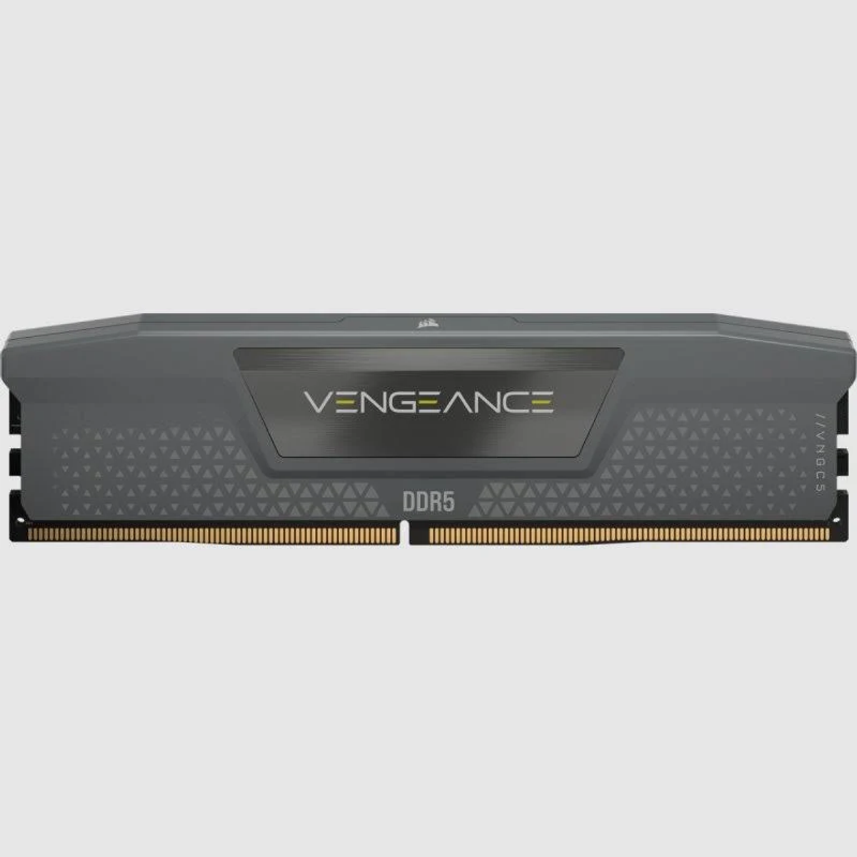 Ein schwarzer RAM-Stick mit den Aufschriften Vengeance und DDR5, horizontal positioniert.