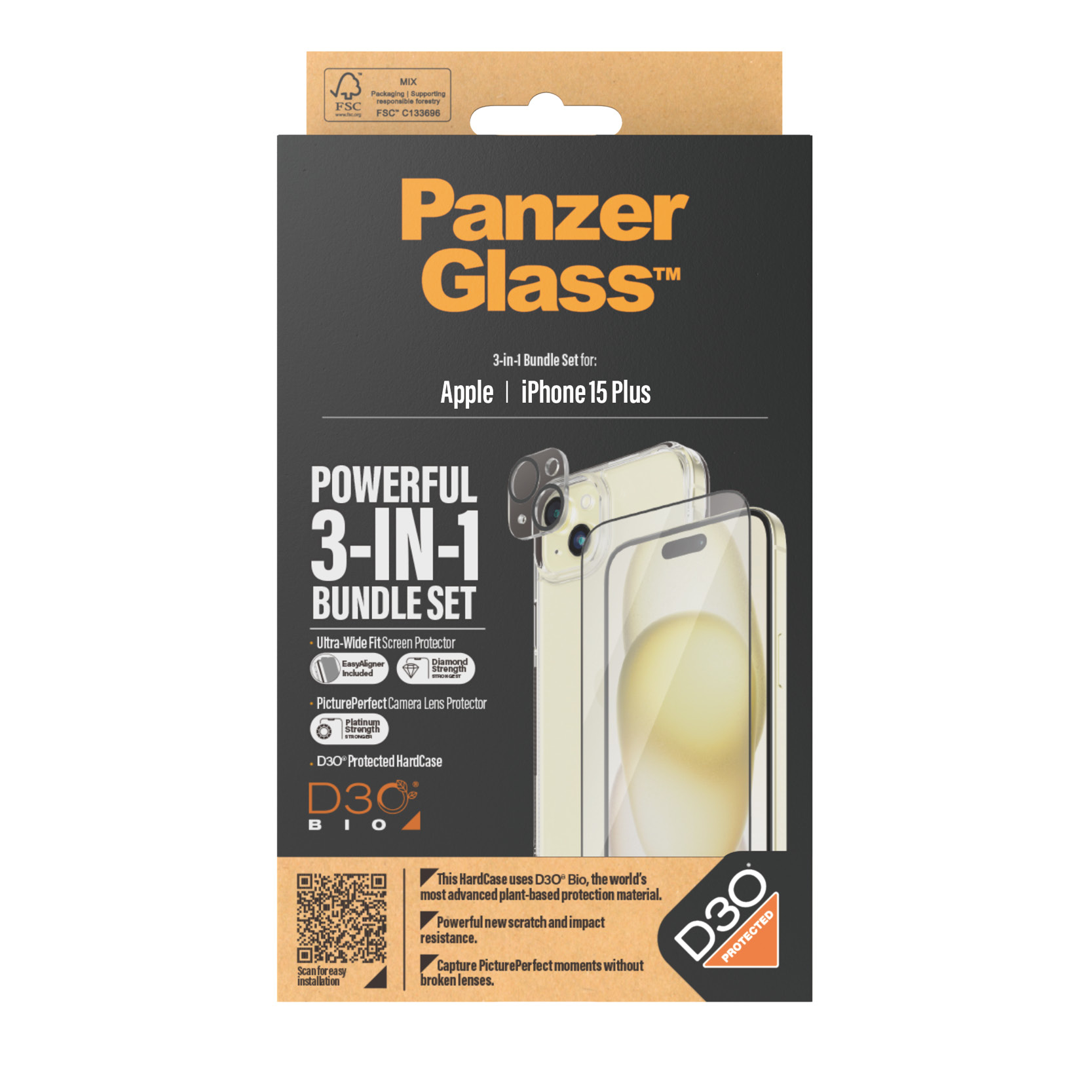 Confezione per una protezione schermo. Include le parole 'PanzerGlass' e 'D3O'.