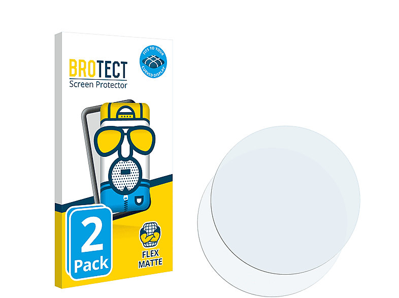 BROTECT 2x Flex matt Full-Cover 3D Curved Schutzfolie(für Universal Armbanduhren (Kreisrund, ø: 45 mm))