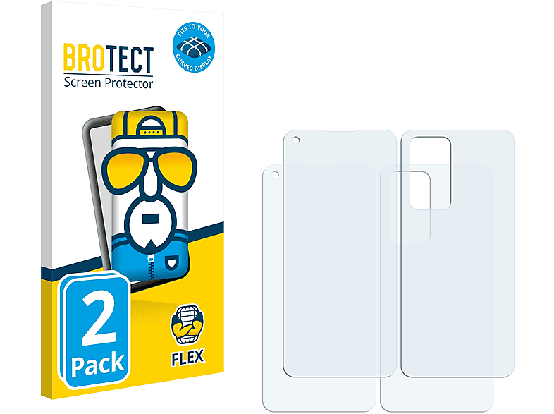 BROTECT 2x Flex Full-Cover 3D 9RT (Display+Rückseite)) OnePlus Schutzfolie(für Curved 5G