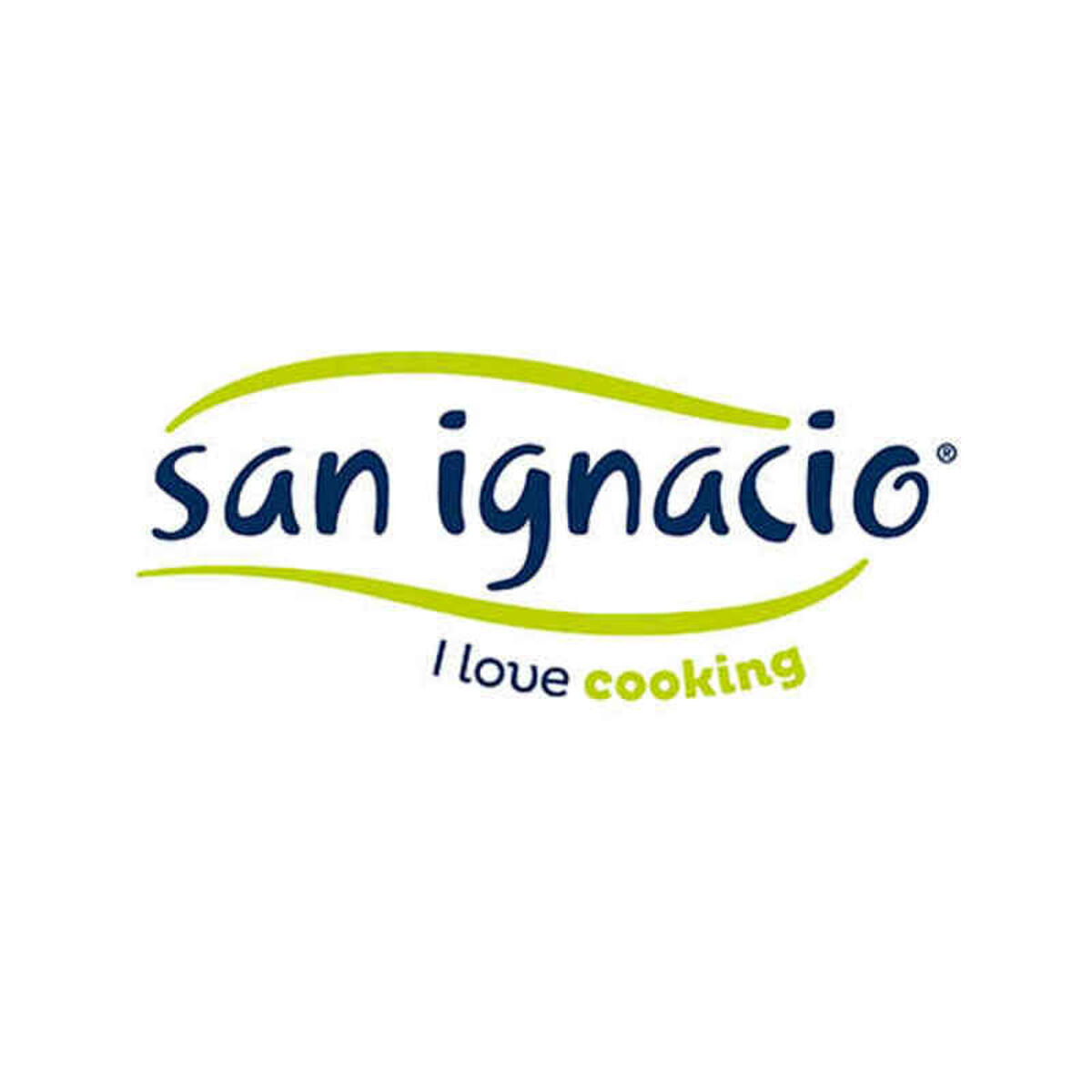 Logotipo de San Ignacio con texto 'I love cooking' debajo de una línea verde curva.