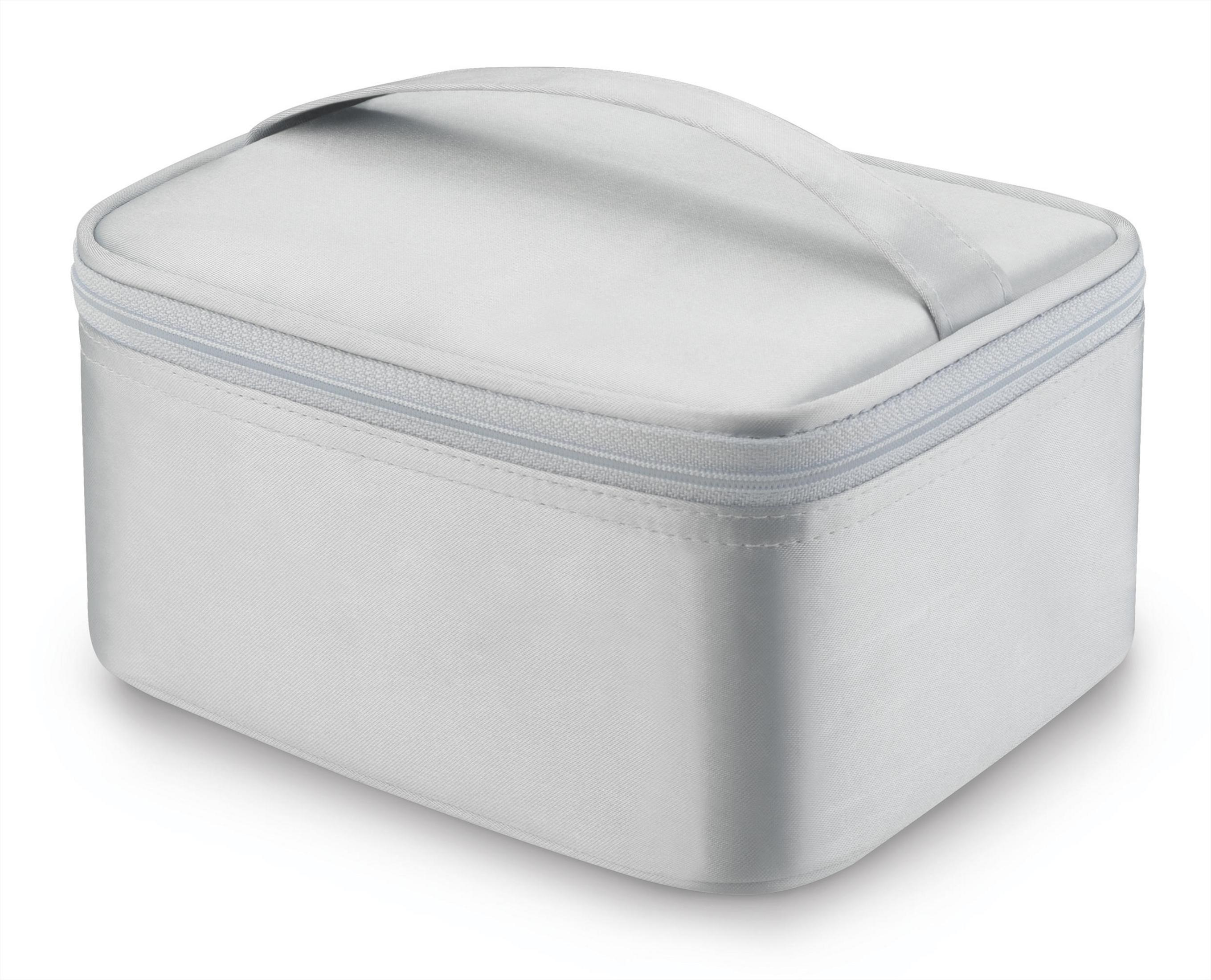 Jasnoszara torba podróżna z zamkiem błyskawicznym i uchwytem.