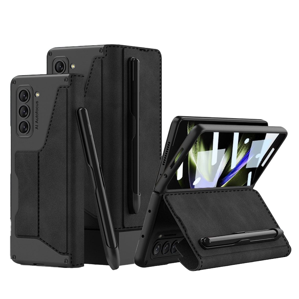 Fold5 Z Design 5G, Backcover, Galaxy Samsung, Stifthalterung, mit Schwarz WIGENTO Kunstleder Hülle