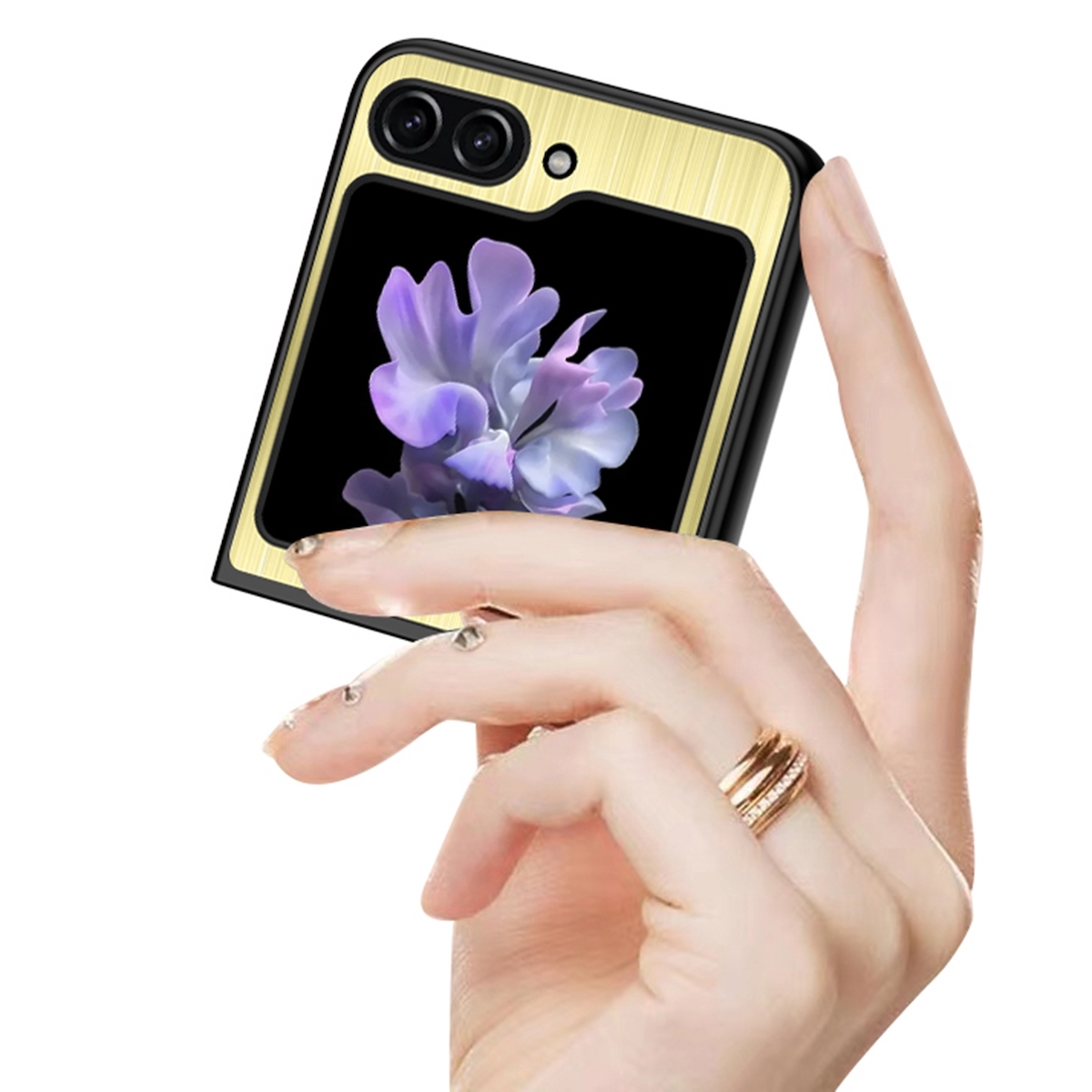 Samsung, Gold Backcover, WIGENTO Edelstahl Flip5 5G, Z Hülle, Design Galaxy