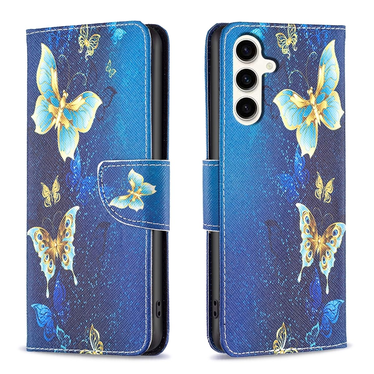 WIGENTO Book mit Blau Samsung, Druck Kreditkarten Fach, Case Muster Etuis & Motiv S23 Galaxy Bookcover, FE