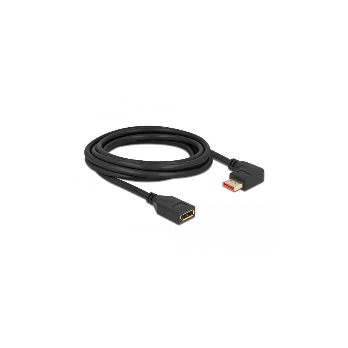 Schwarzes HDMI-Kabel, aufgerollt. Ein Ende hat einen rechten Winkel, das andere ist gerade.