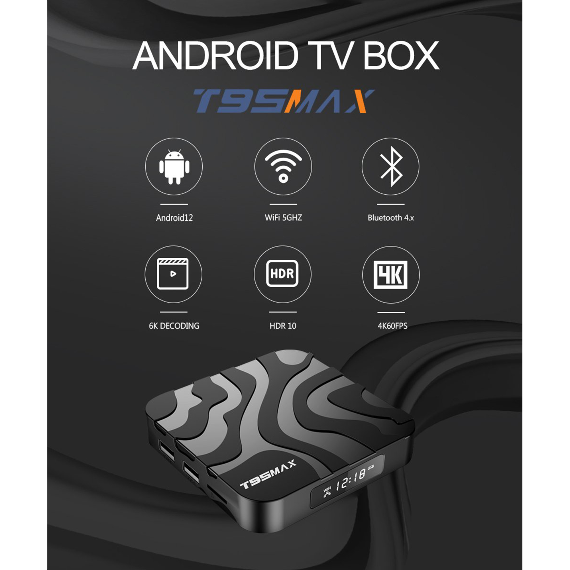 LIPA T95 Max Android Tv player, box 12 GB Black 16 Multimedia Android