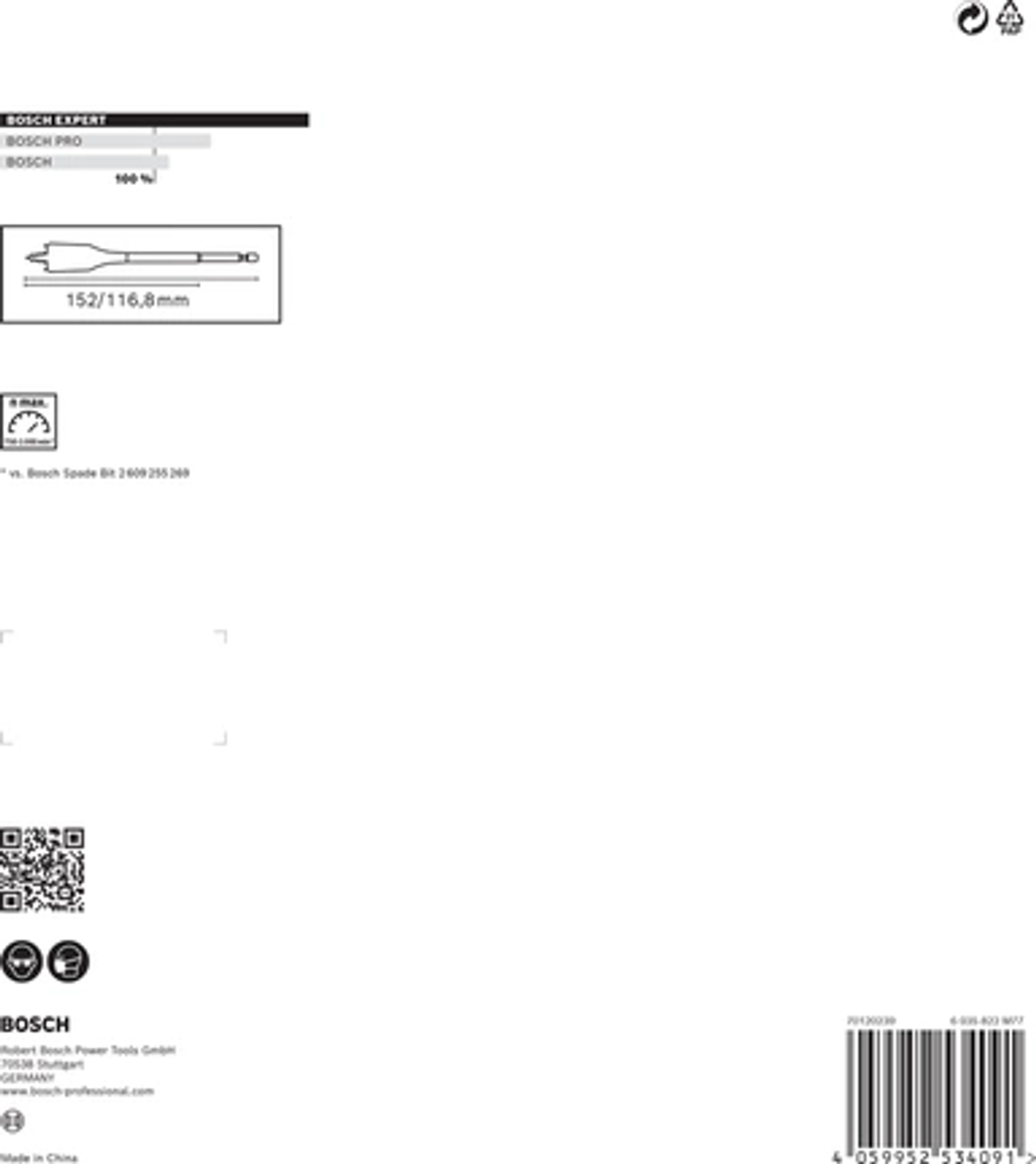 Białe opakowanie produktu z tekstem i diagramem wiertła. Tekst zawiera Bosch Expert i Bosch.