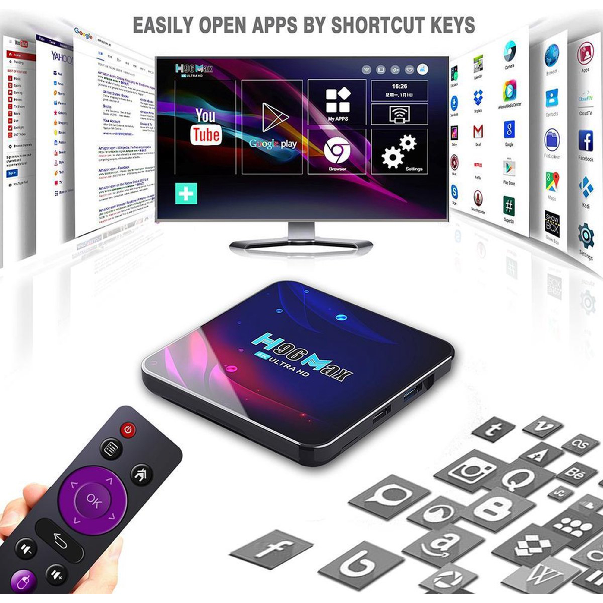 box Android 16 Multimedia tv H96 Max Android Black, LIPA player, Purple GB 11