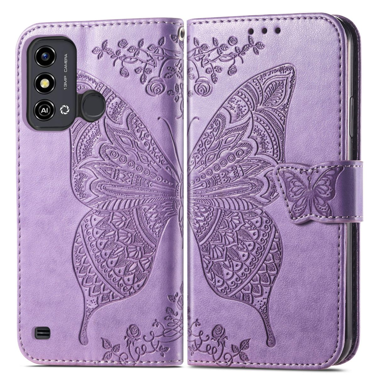 WIGENTO Book Galaxy Bookcover, Samsung, Fach, Druck FE, Kreditkarten mit S23 Lila Motiv & Etuis Case Muster